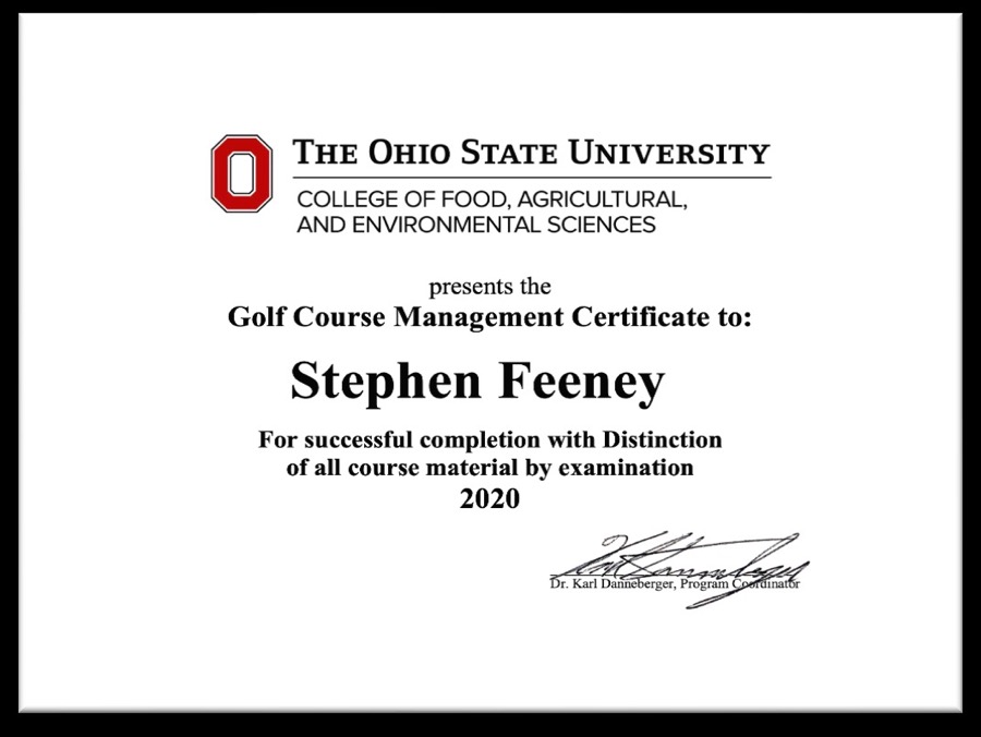 Ohio State Golf Course Management certificate