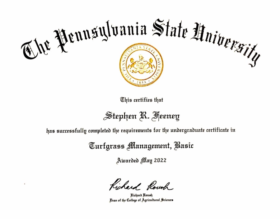 Penn State Turfgrass Management certificate